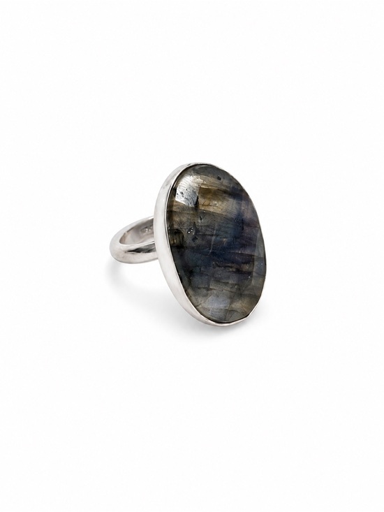 Jewelry - 925 Sterling Silver Faceted Labradorite Oval Statement Ring - Gray Blue